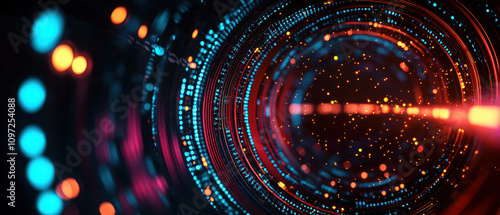 Data Flow Pipeline Integration Concept. A vibrant, abstract visualization featuring colorful circular patterns and glowing elements, suggesting themes of technology and data.