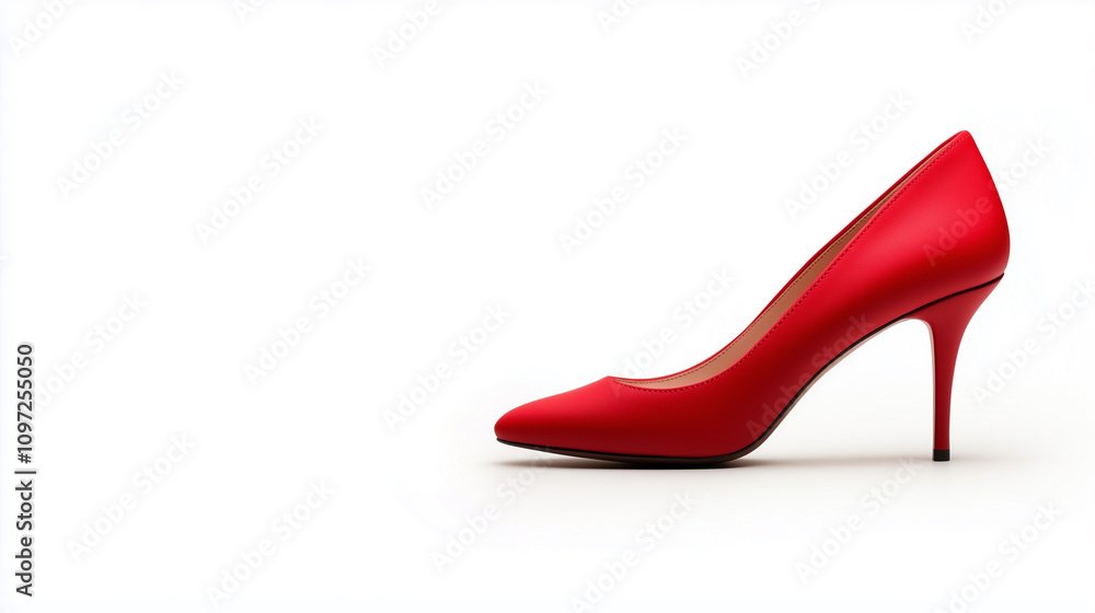 stylish red high heel shoe with sleek design and elegant silhouette, perfect for formal occasions or night out, on white background. stylish red high heel shoe with sleek design and elegant silhouette, perfect for formal occasions or night out, on white background.