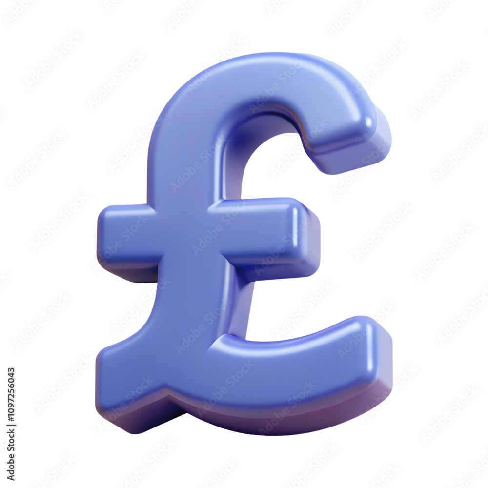 3D illustration of a shiny blue pound sterling currency symbol on a transparent background. 3D illustration of a shiny blue pound sterling currency symbol on a transparent background.