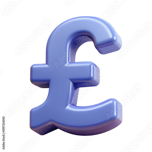 3D illustration of a shiny blue pound sterling currency symbol on a transparent background.