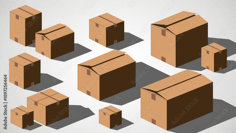 AI generative. Illustration of cardboard boxes of graphic styleof light brown color, no text, nobody on white background. 1 AI generative. Illustration of cardboard boxes of graphic styleof light brown color, no text, nobody on white background. 1