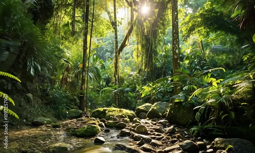 Wallpaper Mural Cinematic morning light entering a tropical forest Torontodigital.ca