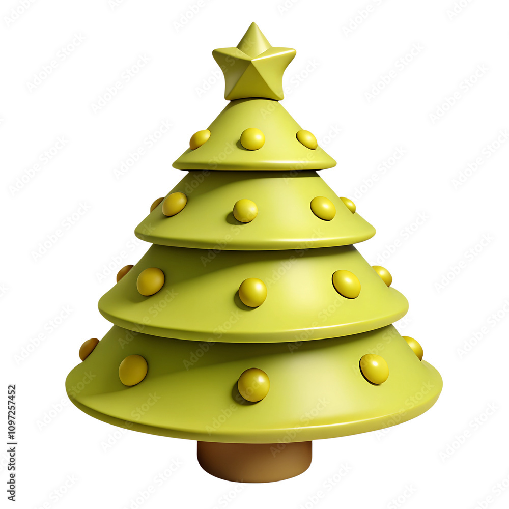 3D render of a vibrant green Christmas tree with a star on top and ornaments on a transparent background. 3D render of a vibrant green Christmas tree with a star on top and ornaments on a transparent background.
