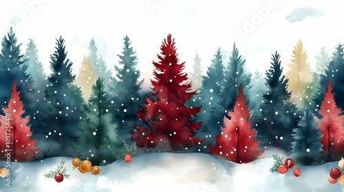 Winter Wonderland Watercolor Forest Background