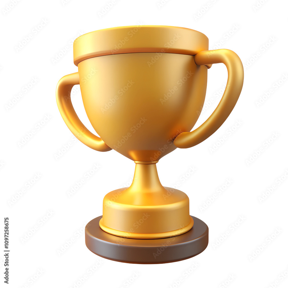 A shiny 3D golden trophy on a transparent background, highlighting its elegant design and smooth texture, symbolizing victory and achievement in competitions. A shiny 3D golden trophy on a transparent background, highlighting its elegant design and smooth texture, symbolizing victory and achievement in competitions.
