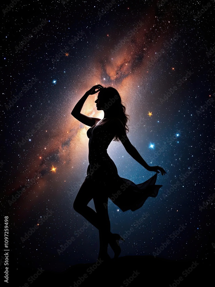 silhouette of a girl in the night sky silhouette of a girl in the night sky