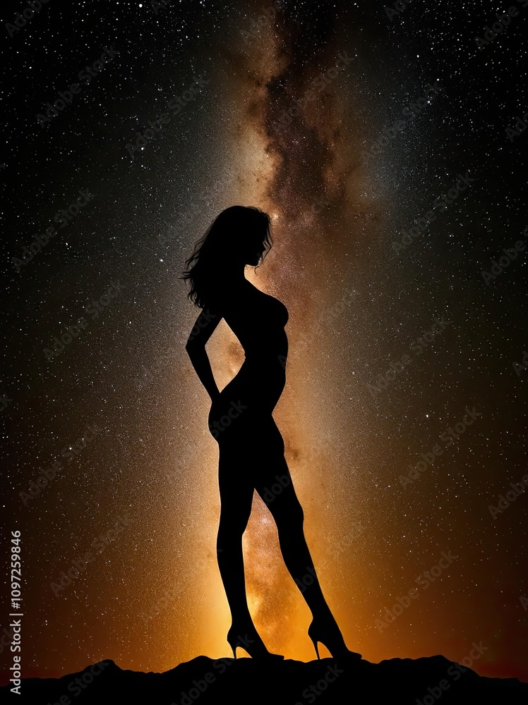 silhouette of a girl in the night sky silhouette of a girl in the night sky