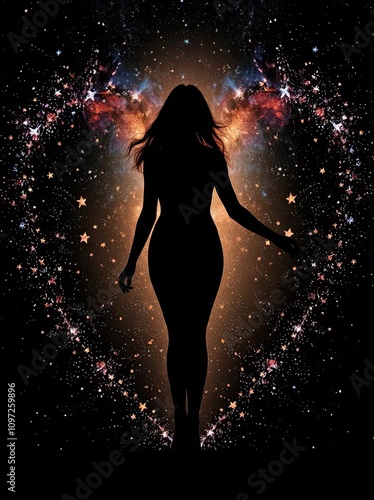 silhouette of a girl in the night sky