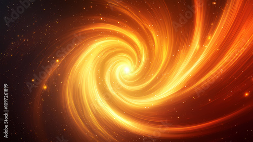 Fiery orange and yellow swirl forms a dynamic celestial vortex in a dark cosmic backdrop. Burning Solar Vortex. Illustration