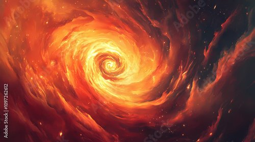 A swirling sun of fiery energy. Burning Solar Vortex. Illustration