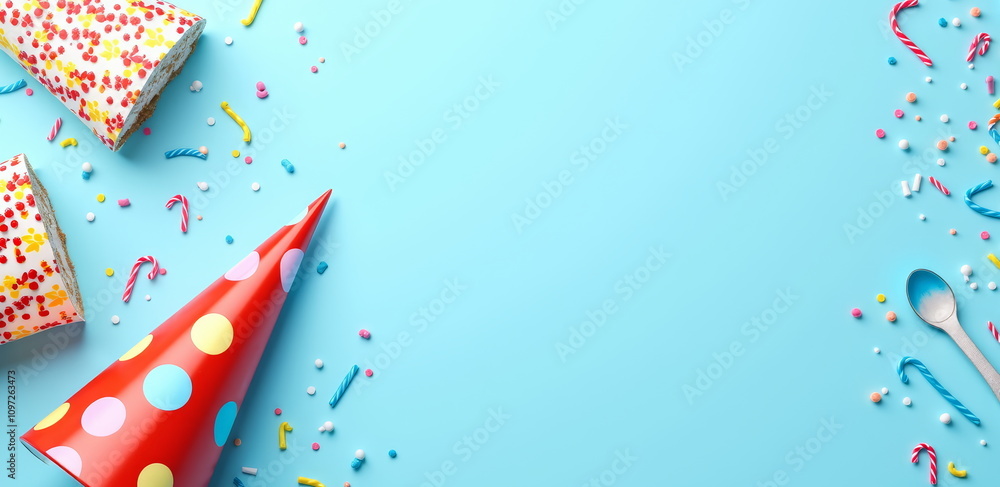 Obraz premium Colorful party accessories on blue background