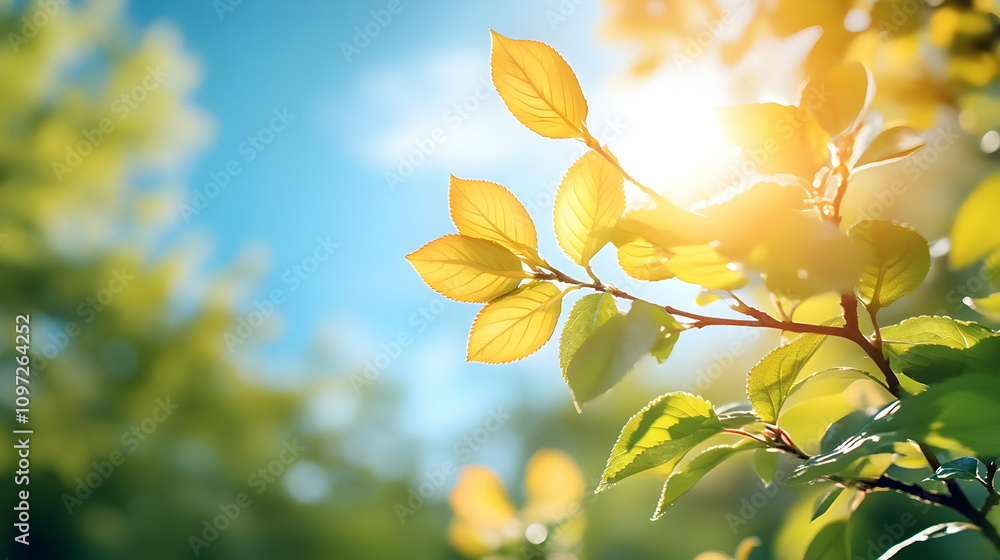 Obraz premium Sunlit Spring Leaves Background Image