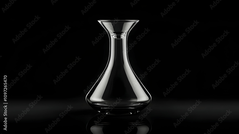 Elegant empty glass decanter on black background. Elegant empty glass decanter on black background.