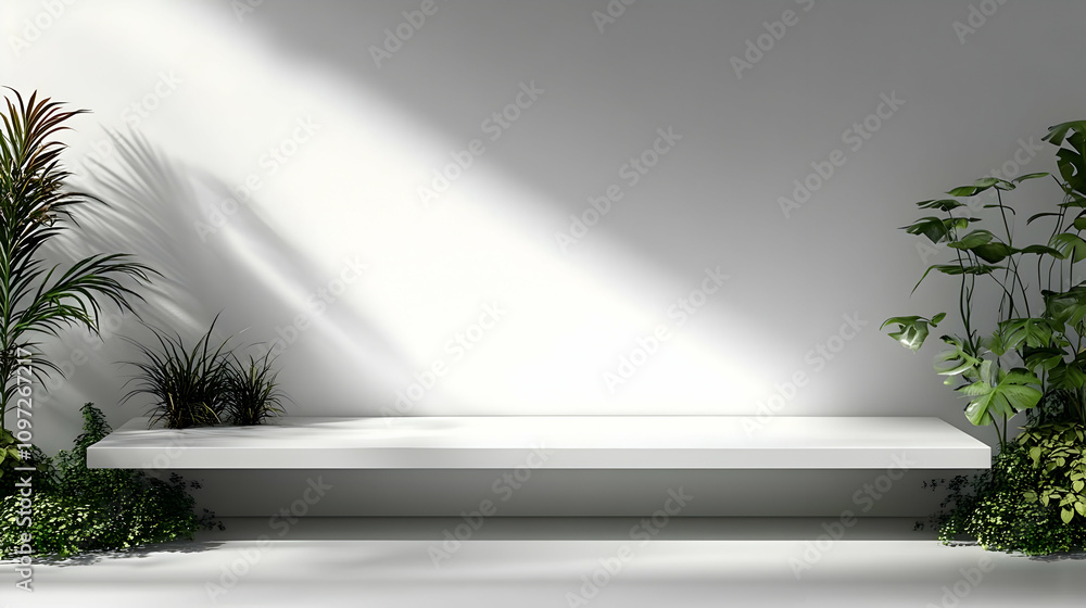 White Shelf with Plants 3D Illustration White Shelf with Plants 3D Illustration