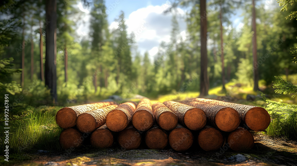 Forest Log Pile in Sunlight - 3D Illustration Forest Log Pile in Sunlight - 3D Illustration