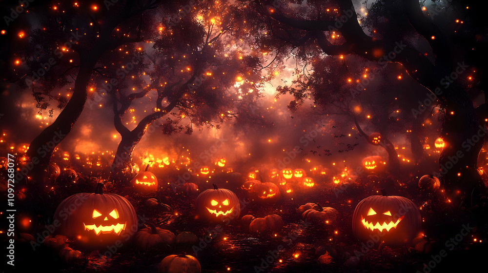 Enchanted Halloween Pumpkin Forest Digital Art
