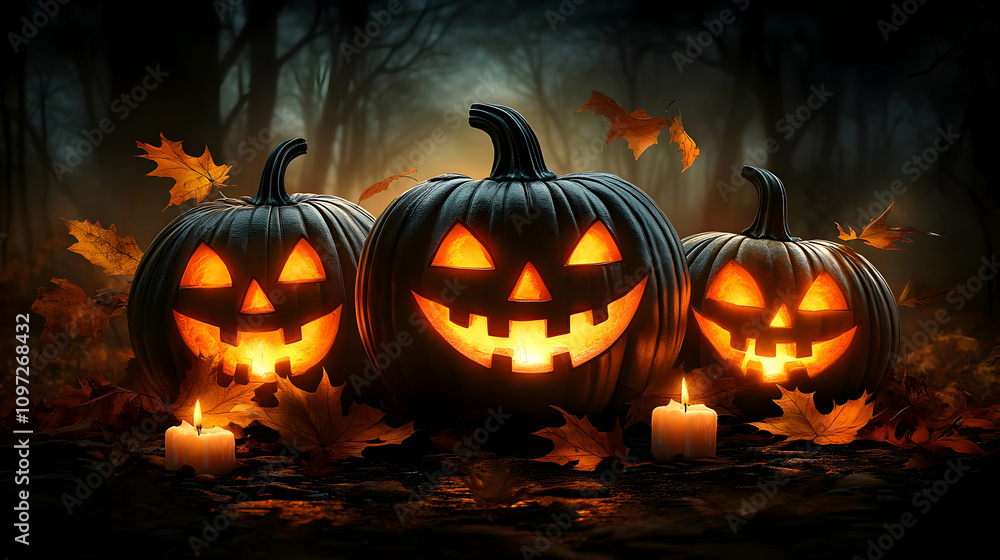 Spooky Halloween Jack-o'-Lanterns Illustration Spooky Halloween Jack-o'-Lanterns Illustration