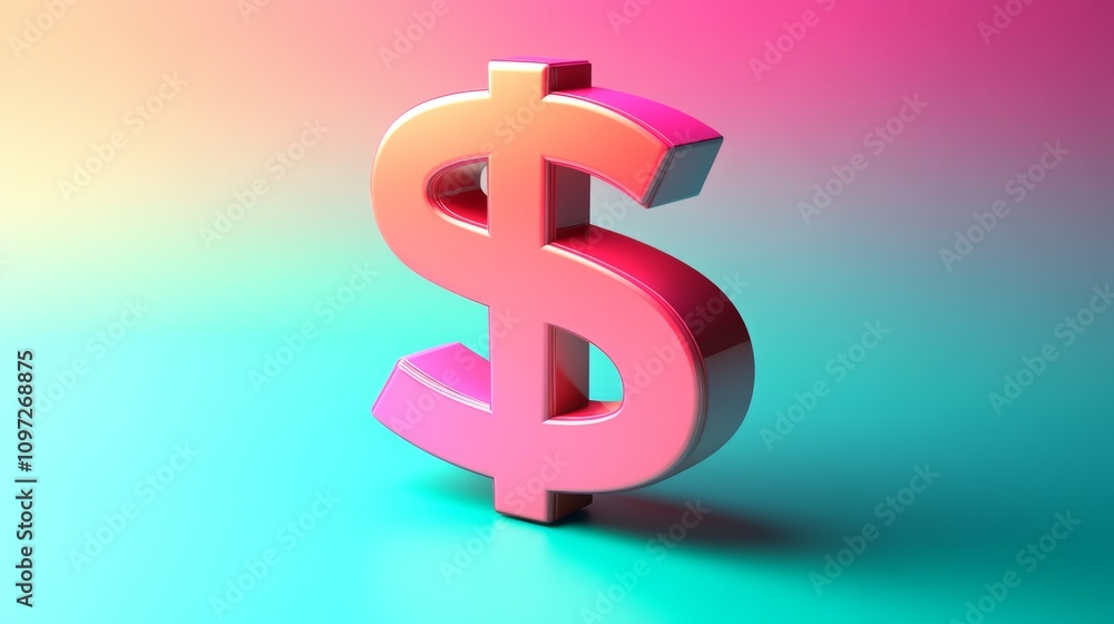 A shiny pink dollar sign on a gradient background. A shiny pink dollar sign on a gradient background.