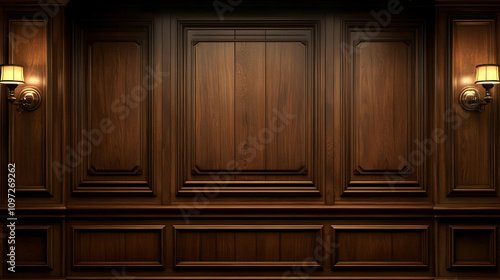 Fototapeta Naklejka Na Ścianę i Meble -  Dark Wood Paneling Background, 3D Render
