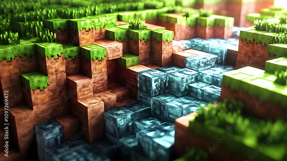 3D Voxel Landscape Illustration 3D Voxel Landscape Illustration