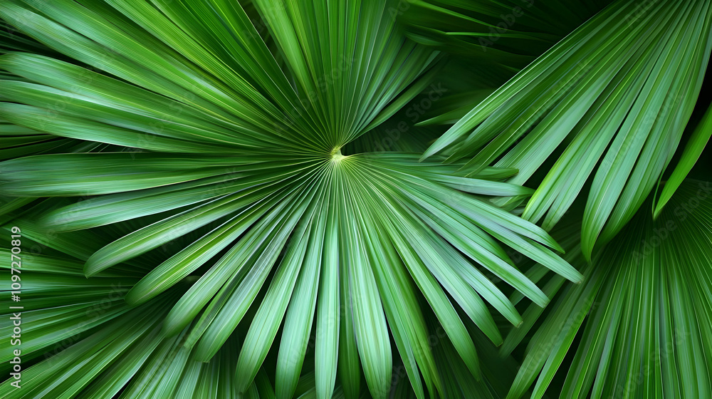 Obraz premium Lush Green Palm Leaves Background Image