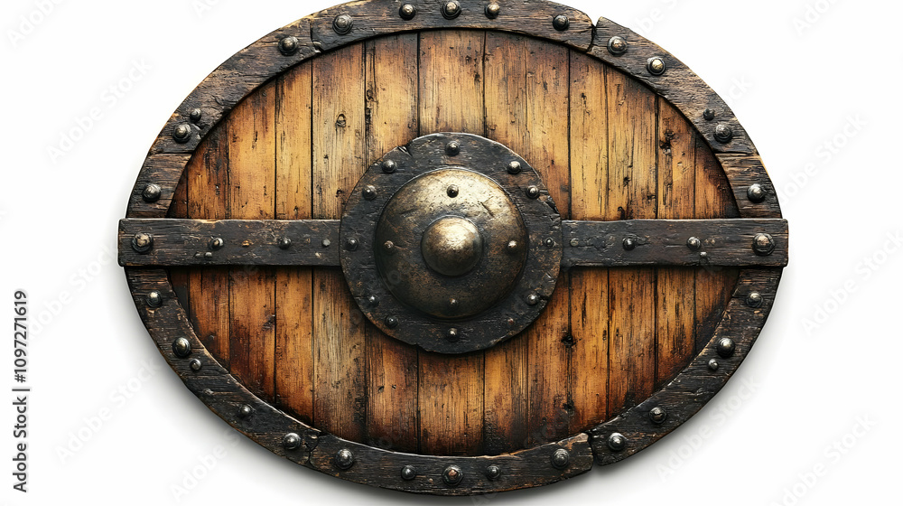 Fototapeta premium Wooden Medieval Shield Illustration