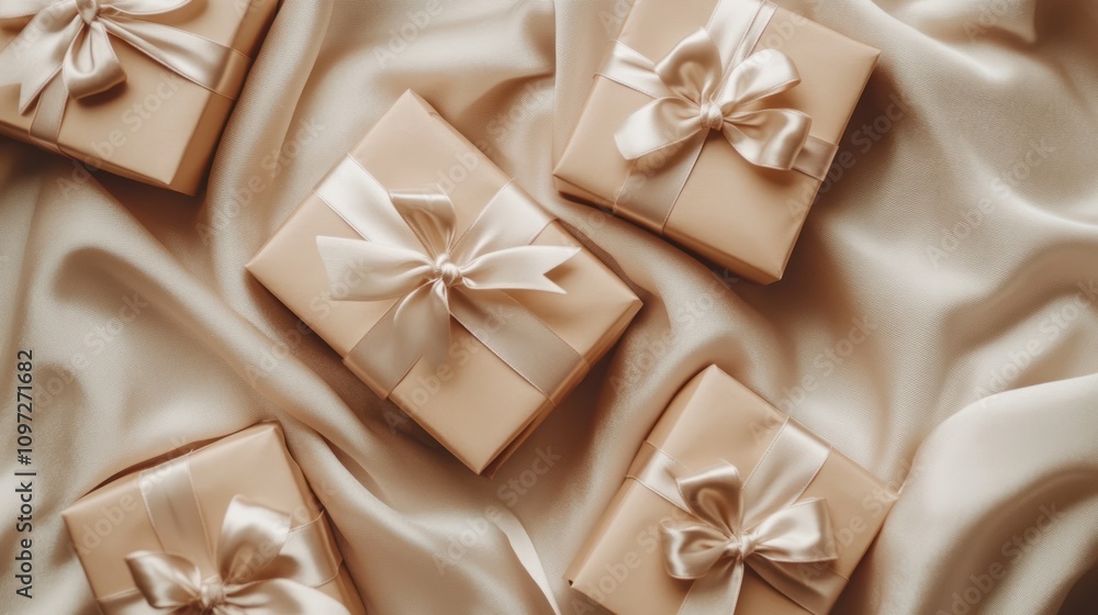 Elegant Beige Gifts Wrapped In Satin Ribbons Elegant Beige Gifts Wrapped In Satin Ribbons