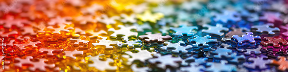 Puzzle Palace: A rainbow of tiny pieces spread across a clear glass tabletop, forming a dizzying array of shapes and patterns. Puzzle Palace: A rainbow of tiny pieces spread across a clear glass tabletop, forming a dizzying array of shapes and patterns.