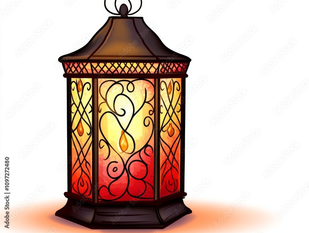 Decorative red lantern with intricate design and warm glow Decorative red lantern with intricate design and warm glow