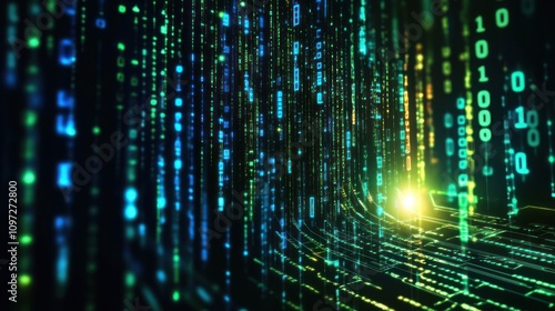 Abstract Digital Data Stream Flowing Through Cyberspace