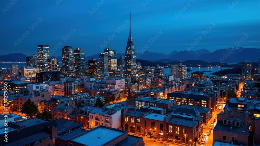 Obraz premium generative ai, Dynamic Urban Skyline at Dusk