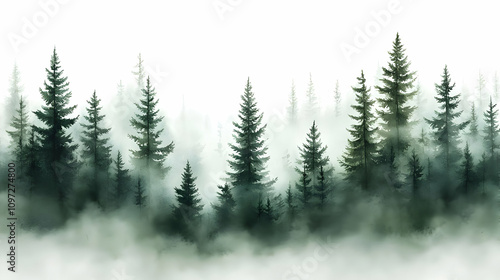 Misty Forest Watercolor Illustration