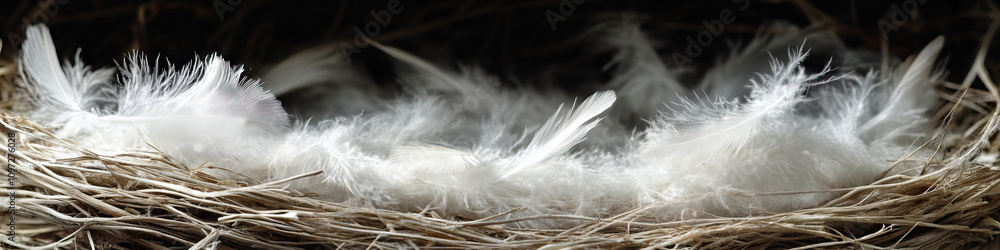 Obraz premium Empty Nests: An empty bird's nest, with soft, fluffy feathers strewn about.