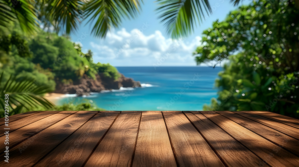 Tropical Beach Wooden Deck Background Illustration Tropical Beach Wooden Deck Background Illustration