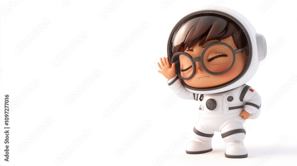 A cute cartoon astronaut with glasses is waving, isolated on a white background. A cute cartoon astronaut with glasses is waving, isolated on a white background.
