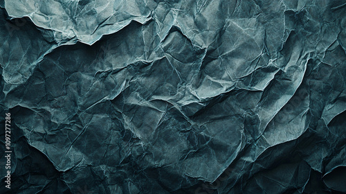 Close-up of a crumpled dark teal paper, forming a textured and abstract background