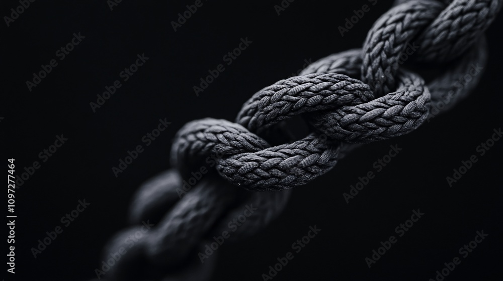 Black braided rope knot on a dark background Black braided rope knot on a dark background