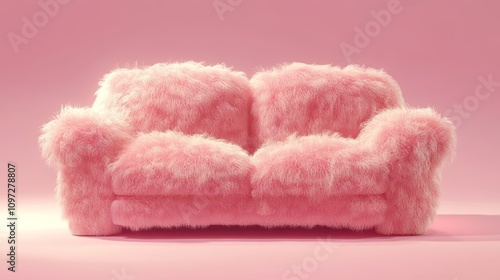 Fluffy pink sofa on pink background.