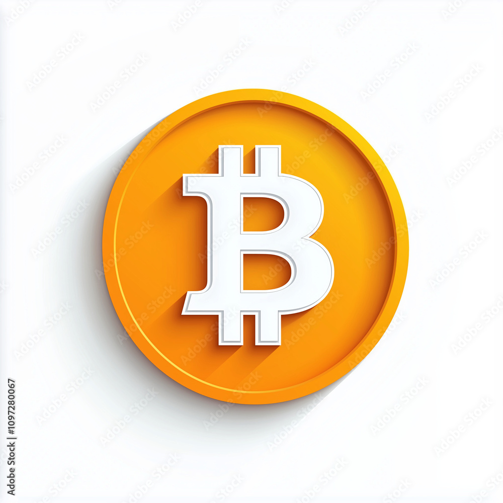 Minimalistic Bitcoin Logo in Bold Orange Circle Design, digital illustration Minimalistic Bitcoin Logo in Bold Orange Circle Design, digital illustration
