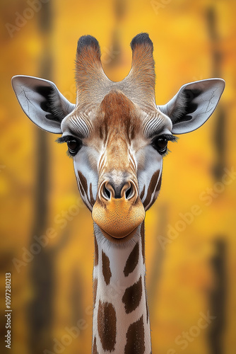 Giraffe posing with an autumnal background: majestic wildlife portrait photo