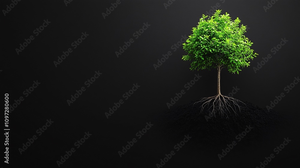 Green Tree on Black Background Green Tree on Black Background