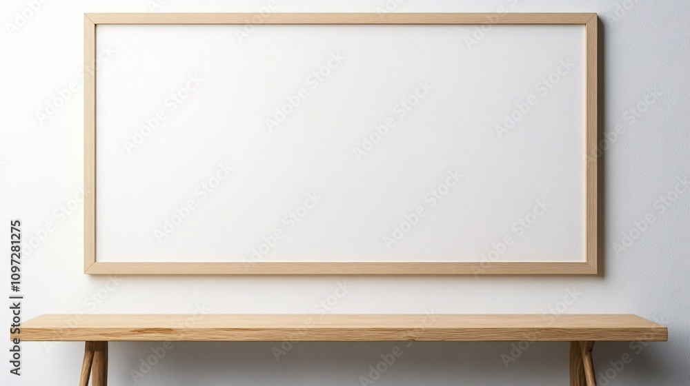 Minimalist Frame Mockup with Wooden Shelf Minimalist Frame Mockup with Wooden Shelf