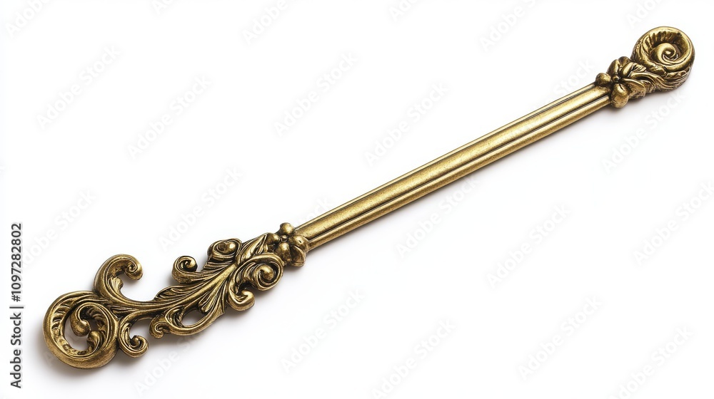 Elegant golden decorative object with intricate designs and curves Elegant golden decorative object with intricate designs and curves