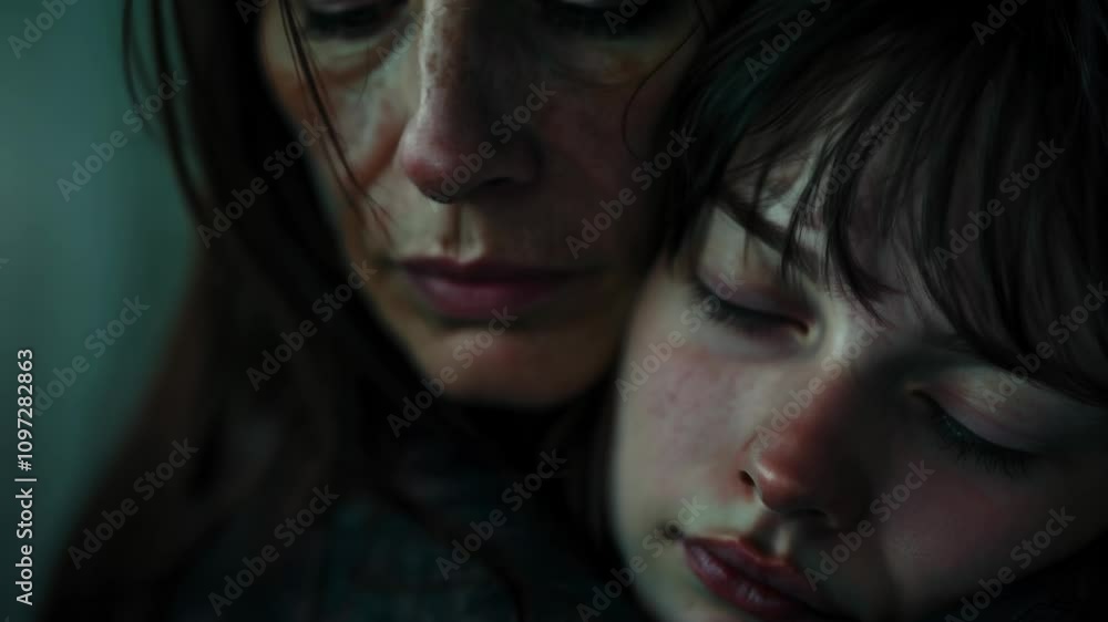 Tender Mother and Child Moment in Close Embrace Tender Mother and Child Moment in Close Embrace