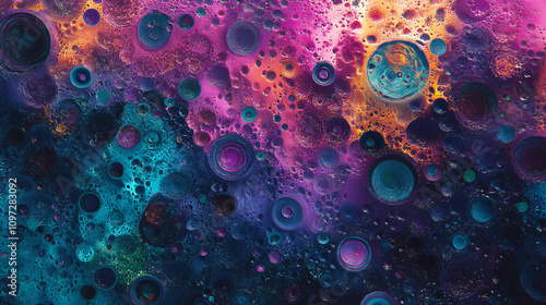 Stunning abstract background created by colorful cells or planets in vibrant microscopic view