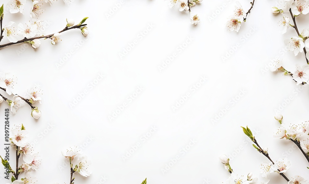 White flowers frame on white background. Perfect for spring or Easter design. White flowers frame on white background. Perfect for spring or Easter design.