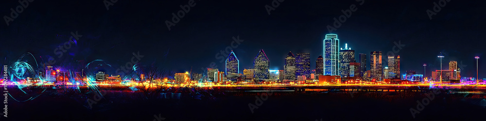 Fototapeta premium Dallas Skyline Splendor: The impressive urban skyline of Dallas, Texas, lit up at night.