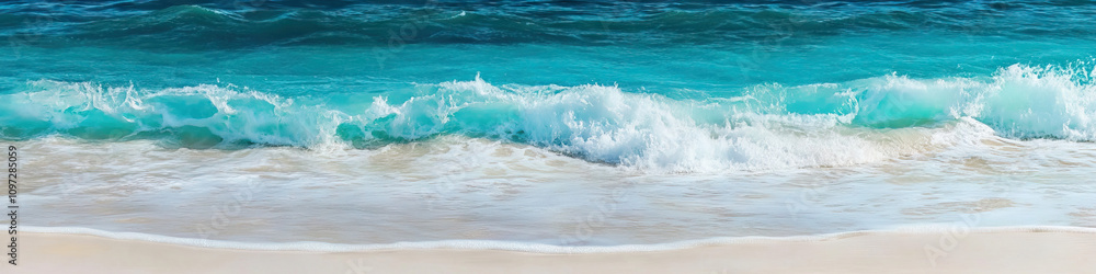 Fototapeta premium Padre Island Paradise: Turquoise waves lap against the white sandy shores of Padre Island National Seashore.