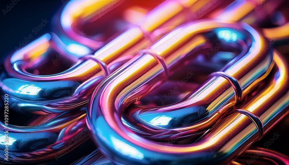 Close-up of iridescent, metallic links. A vibrant, abstract image. Close-up of iridescent, metallic links. A vibrant, abstract image.