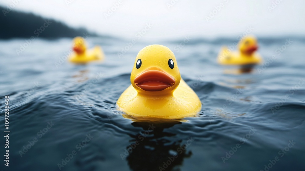 Yellow rubber duck floating on water Yellow rubber duck floating on water